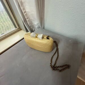 Elegant Cream Woven Clutch with Chain Strap‎ hand made